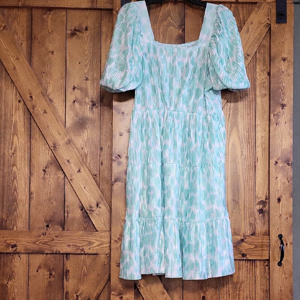 Green/ Turq. Puff Sleeve Dress Size L